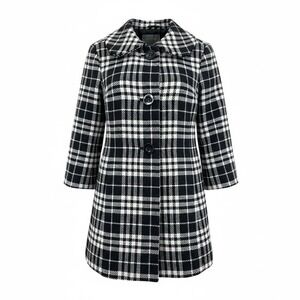 Anne Taylor Plaid Peacoat Size 10 Black & White Recycled Wool Blend Women's